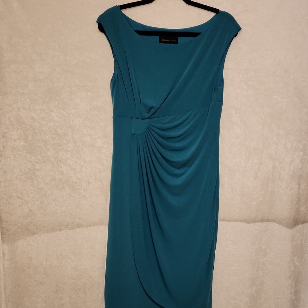 Connected Apparel Blue Sheath Midi Dress with Scoop Neck
